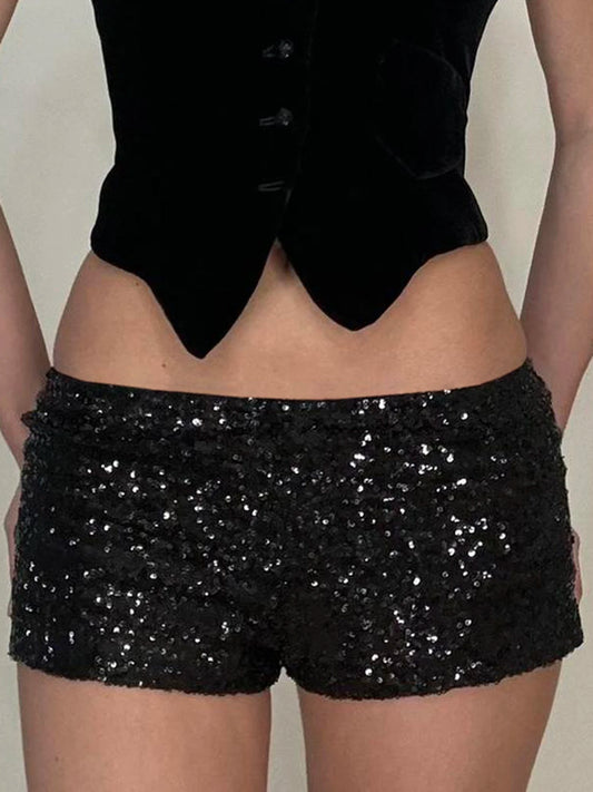 Noir Low Rise Sequin Shorts