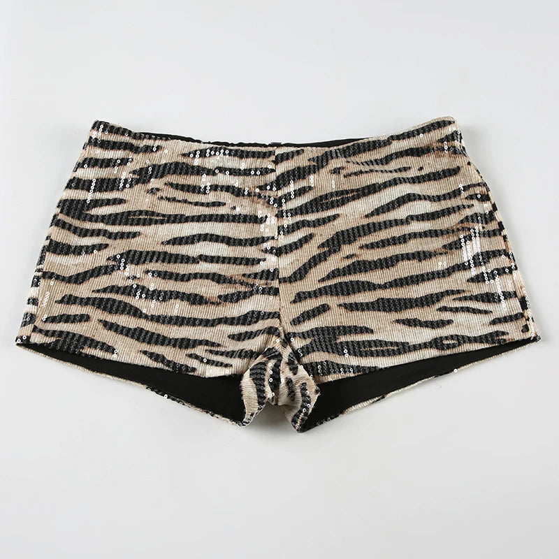 Sequin Leopard Print Mini Shorts